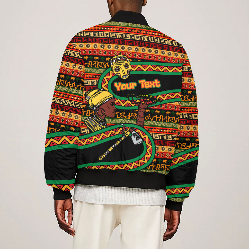 Personalized African 60th Birthday Bomber Jacket Traditional Tribal Pattern Elephant Mask Art