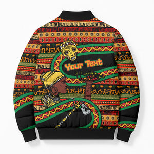 Personalized African 60th Birthday Bomber Puffer Jacket Traditional Tribal Pattern Elephant Mask Art