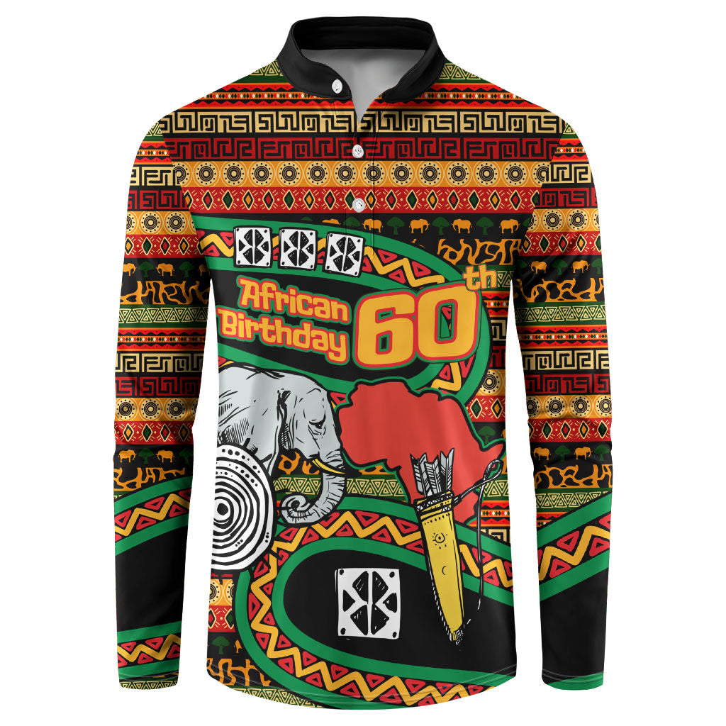 Personalized African 60th Birthday Button Sweatshirt Traditional Tribal Pattern Elephant Mask Art