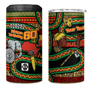 Personalized African 60th Birthday 4 in 1 Can Cooler Tumbler Traditional Tribal Pattern Elephant Mask Art