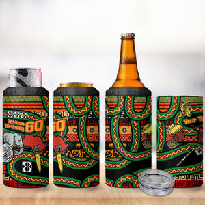 Personalized African 60th Birthday 4 in 1 Can Cooler Tumbler Traditional Tribal Pattern Elephant Mask Art