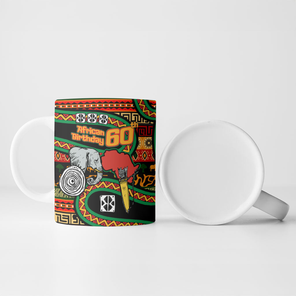 Personalized African 60th Birthday Ceramic Mug Traditional Tribal Pattern Elephant Mask Art