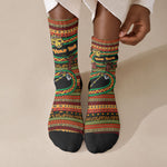 Personalized African 60th Birthday Crew Socks Traditional Tribal Pattern Elephant Mask Art