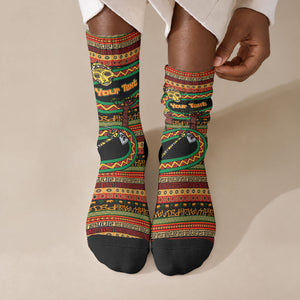 Personalized African 60th Birthday Crew Socks Traditional Tribal Pattern Elephant Mask Art