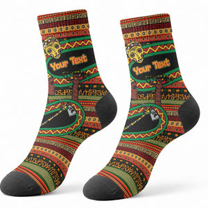 Personalized African 60th Birthday Crew Socks Traditional Tribal Pattern Elephant Mask Art