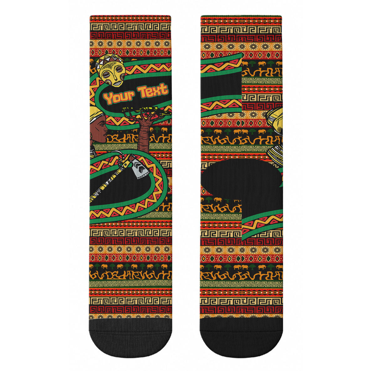 Personalized African 60th Birthday Crew Socks Traditional Tribal Pattern Elephant Mask Art