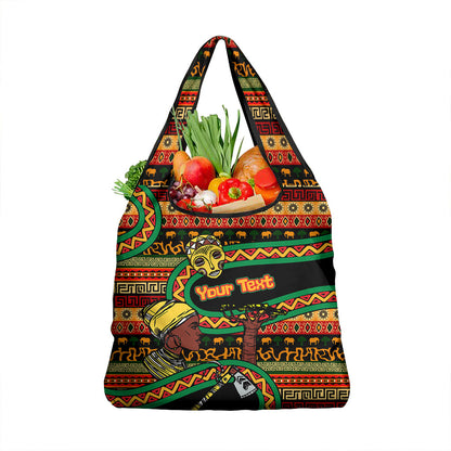 Personalized African 60th Birthday Grocery Bag Traditional Tribal Pattern Elephant Mask Art