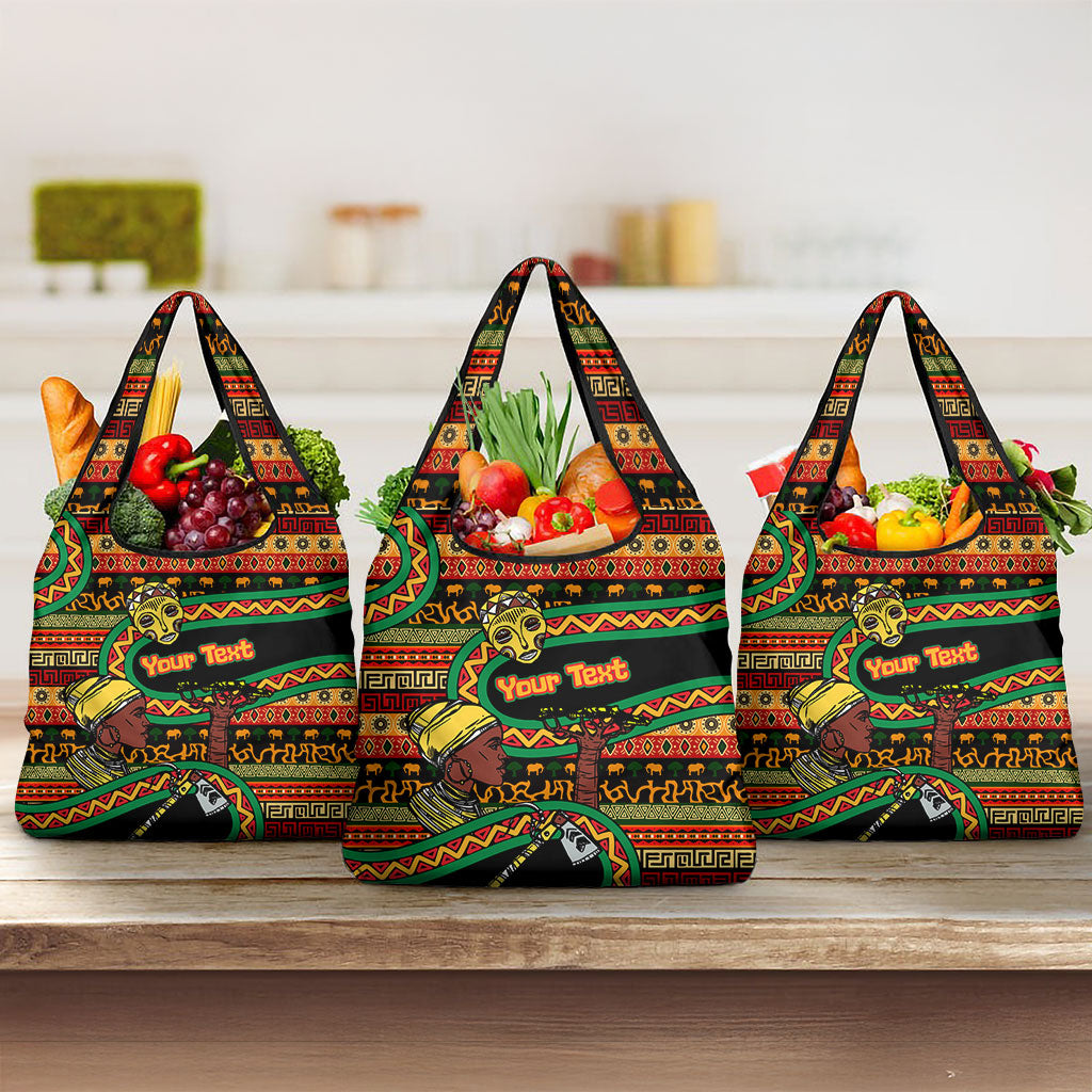 Personalized African 60th Birthday Grocery Bag Traditional Tribal Pattern Elephant Mask Art