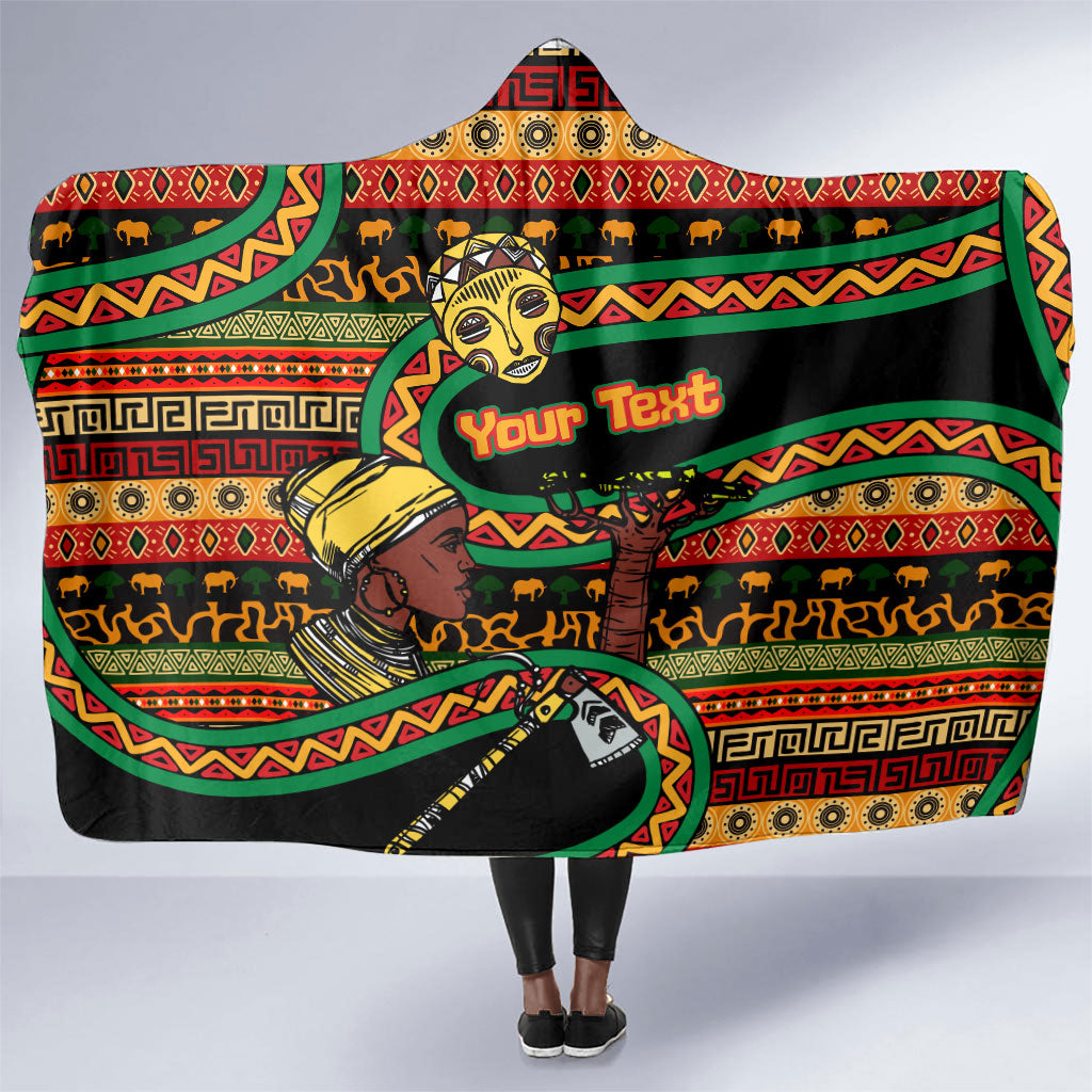 Personalized African 60th Birthday Hooded Blanket Traditional Tribal Pattern Elephant Mask Art