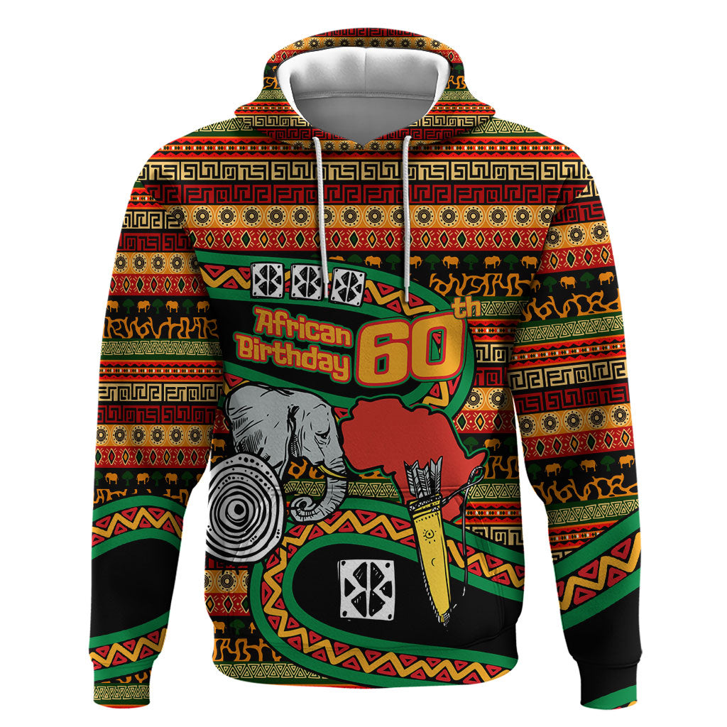 Personalized African 60th Birthday Hoodie Traditional Tribal Pattern Elephant Mask Art