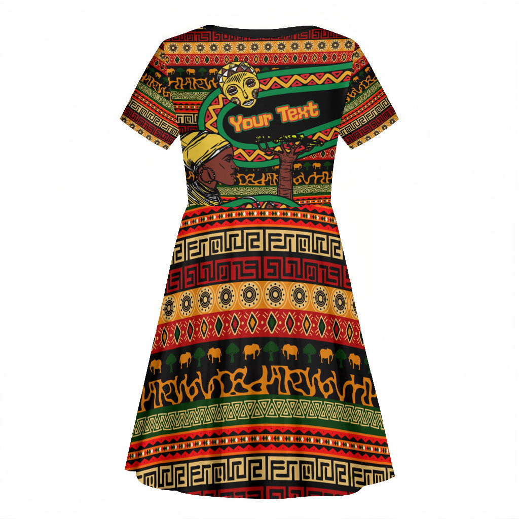 Personalized African 60th Birthday Kid Short Sleeve Dress Traditional Tribal Pattern Elephant Mask Art