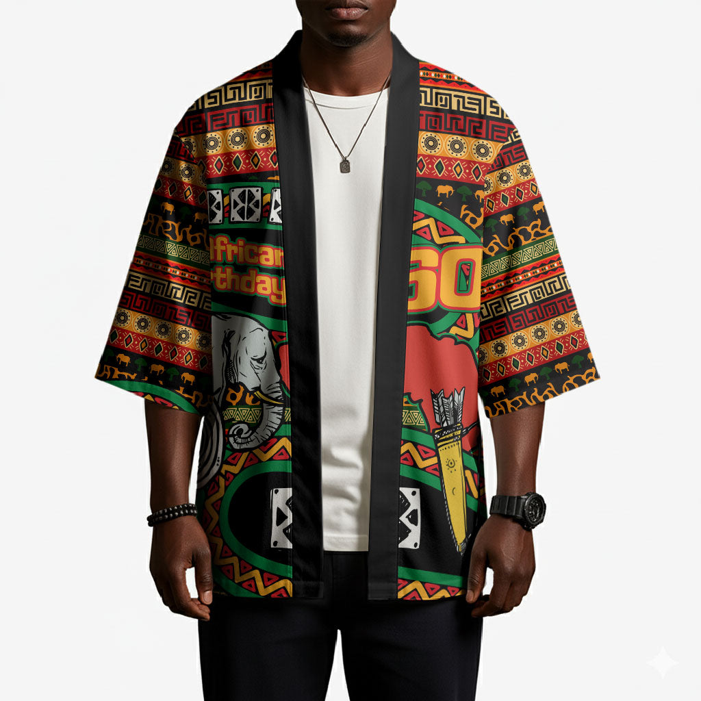 Personalized African 60th Birthday Kimono Traditional Tribal Pattern Elephant Mask Art