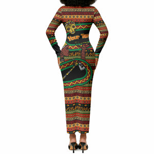 Personalized African 60th Birthday Long Sleeve Bodycon Dress Traditional Tribal Pattern Elephant Mask Art