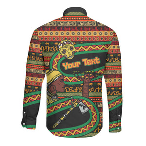 Personalized African 60th Birthday Long Sleeve Button Shirt Traditional Tribal Pattern Elephant Mask Art