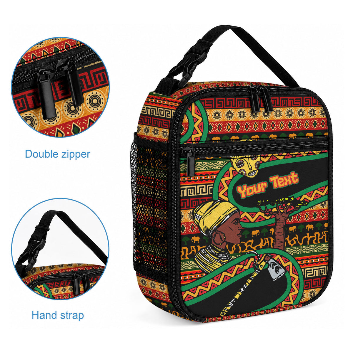 Personalized African 60th Birthday Lunch Bag Traditional Tribal Pattern Elephant Mask Art