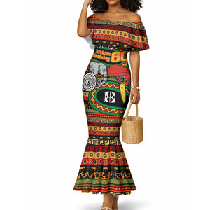 Personalized African 60th Birthday Mermaid Dress Traditional Tribal Pattern Elephant Mask Art