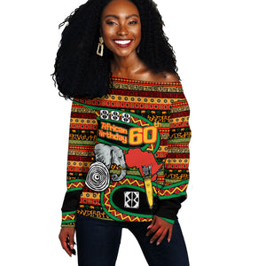 Personalized African 60th Birthday Off Shoulder Sweater Traditional Tribal Pattern Elephant Mask Art
