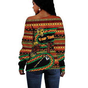 Personalized African 60th Birthday Off Shoulder Sweater Traditional Tribal Pattern Elephant Mask Art