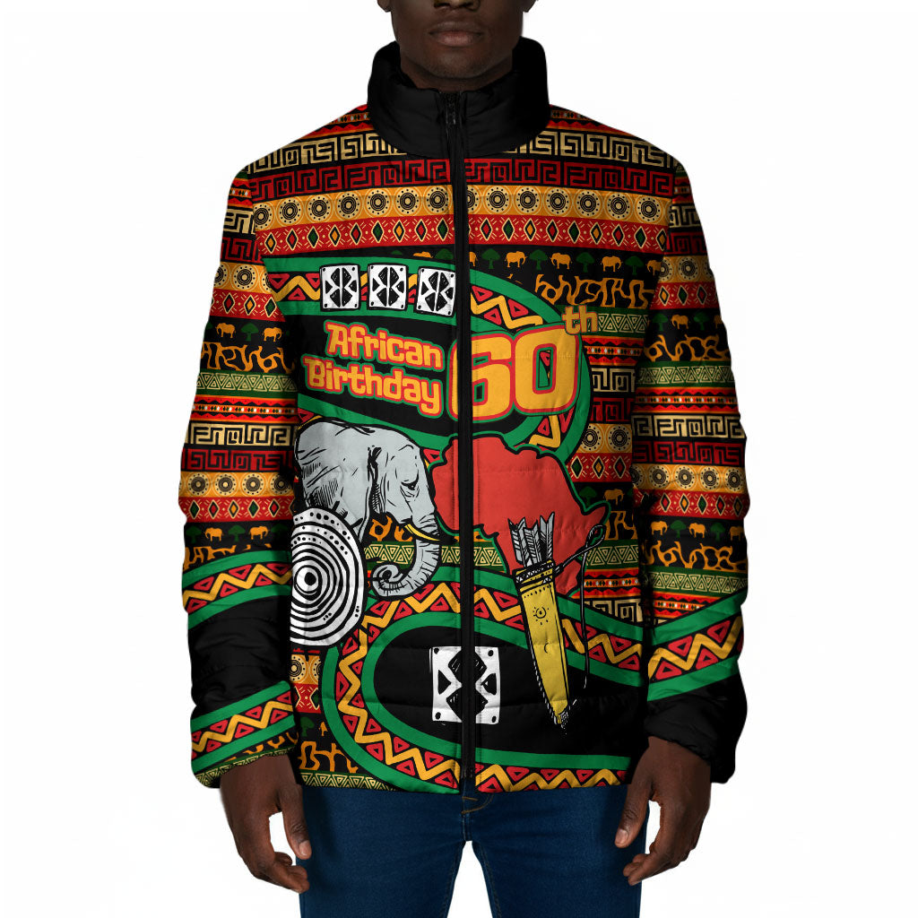 Personalized African 60th Birthday Padded Jacket Traditional Tribal Pattern Elephant Mask Art