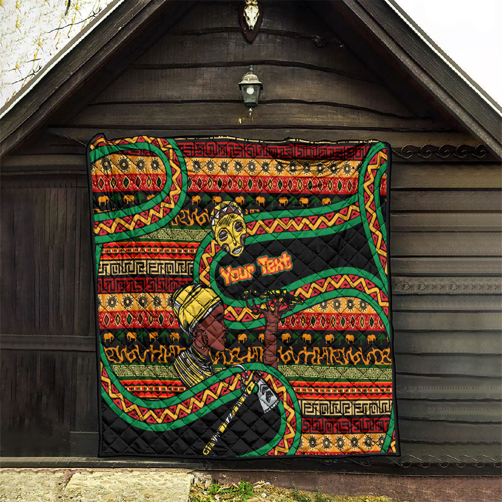 Personalized African 60th Birthday Quilt Traditional Tribal Pattern Elephant Mask Art