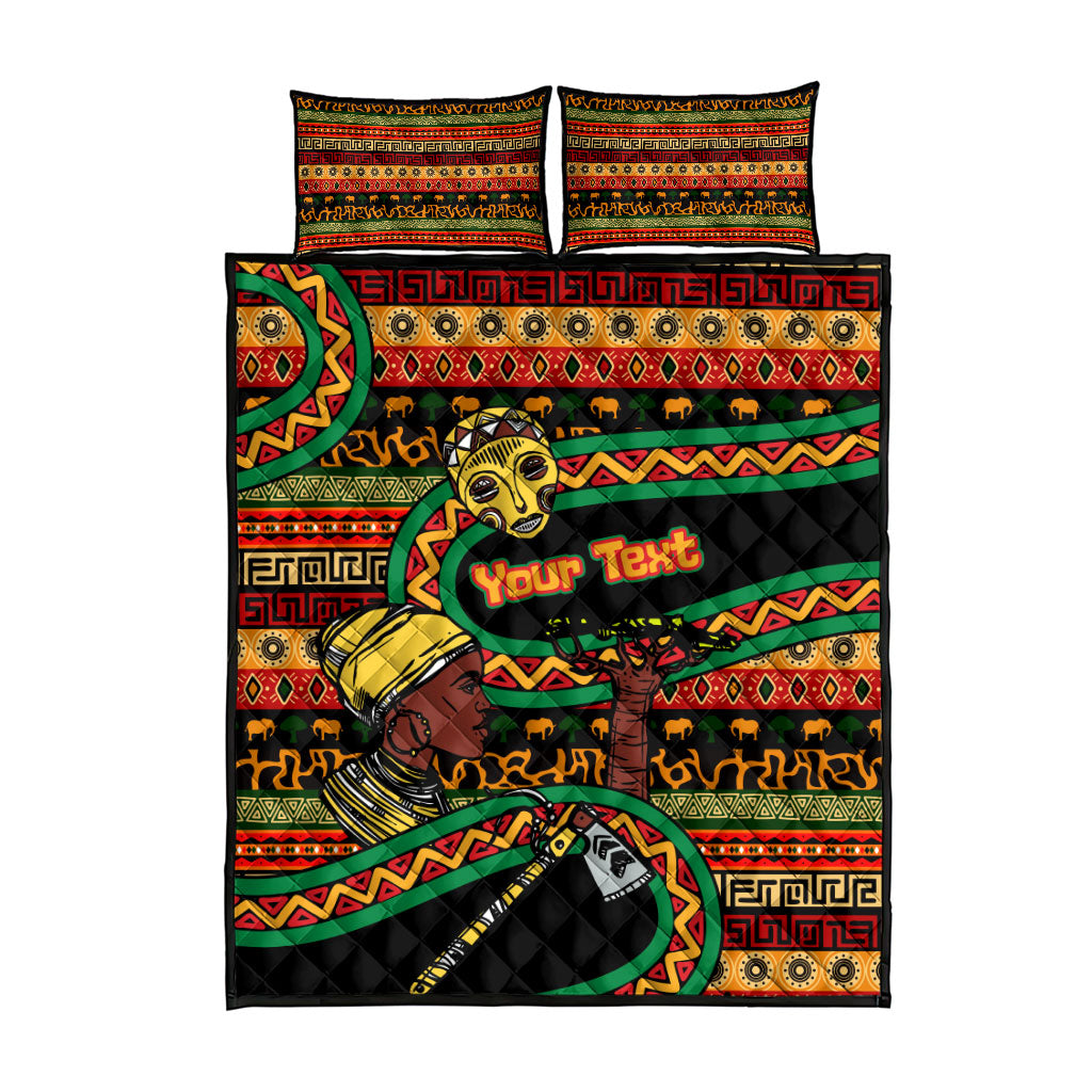 Personalized African 60th Birthday Quilt Bed Set Traditional Tribal Pattern Elephant Mask Art
