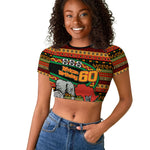 Personalized African 60th Birthday Raglan Cropped T shirt Traditional Tribal Pattern Elephant Mask Art