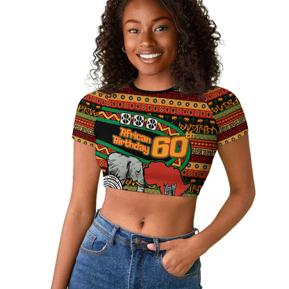 Personalized African 60th Birthday Raglan Cropped T shirt Traditional Tribal Pattern Elephant Mask Art