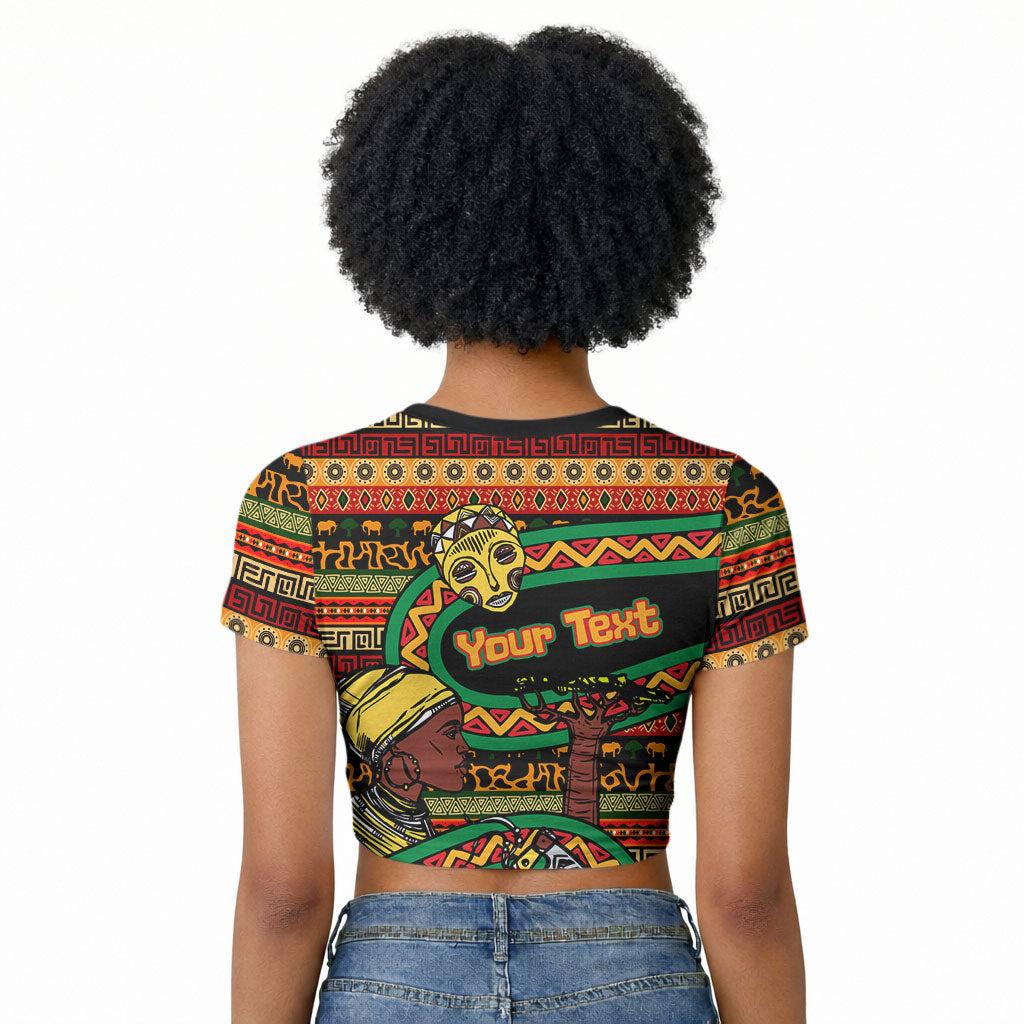 Personalized African 60th Birthday Raglan Cropped T shirt Traditional Tribal Pattern Elephant Mask Art
