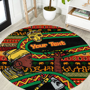 Personalized African 60th Birthday Round Carpet Traditional Tribal Pattern Elephant Mask Art