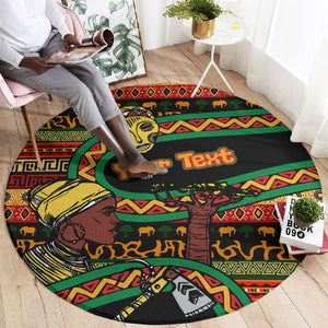 Personalized African 60th Birthday Round Carpet Traditional Tribal Pattern Elephant Mask Art