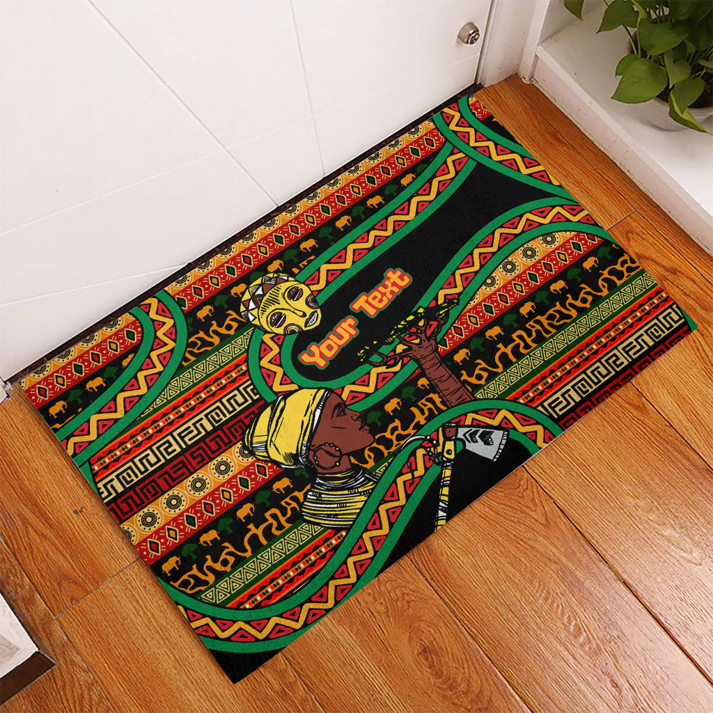Personalized African 60th Birthday Rubber Doormat Traditional Tribal Pattern Elephant Mask Art