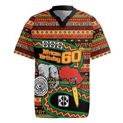Personalized African 60th Birthday Rugby Jersey Traditional Tribal Pattern Elephant Mask Art