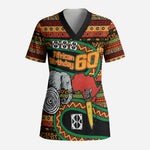 Personalized African 60th Birthday Scrub Top Traditional Tribal Pattern Elephant Mask Art