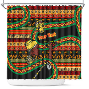 Personalized African 60th Birthday Shower Curtain Traditional Tribal Pattern Elephant Mask Art