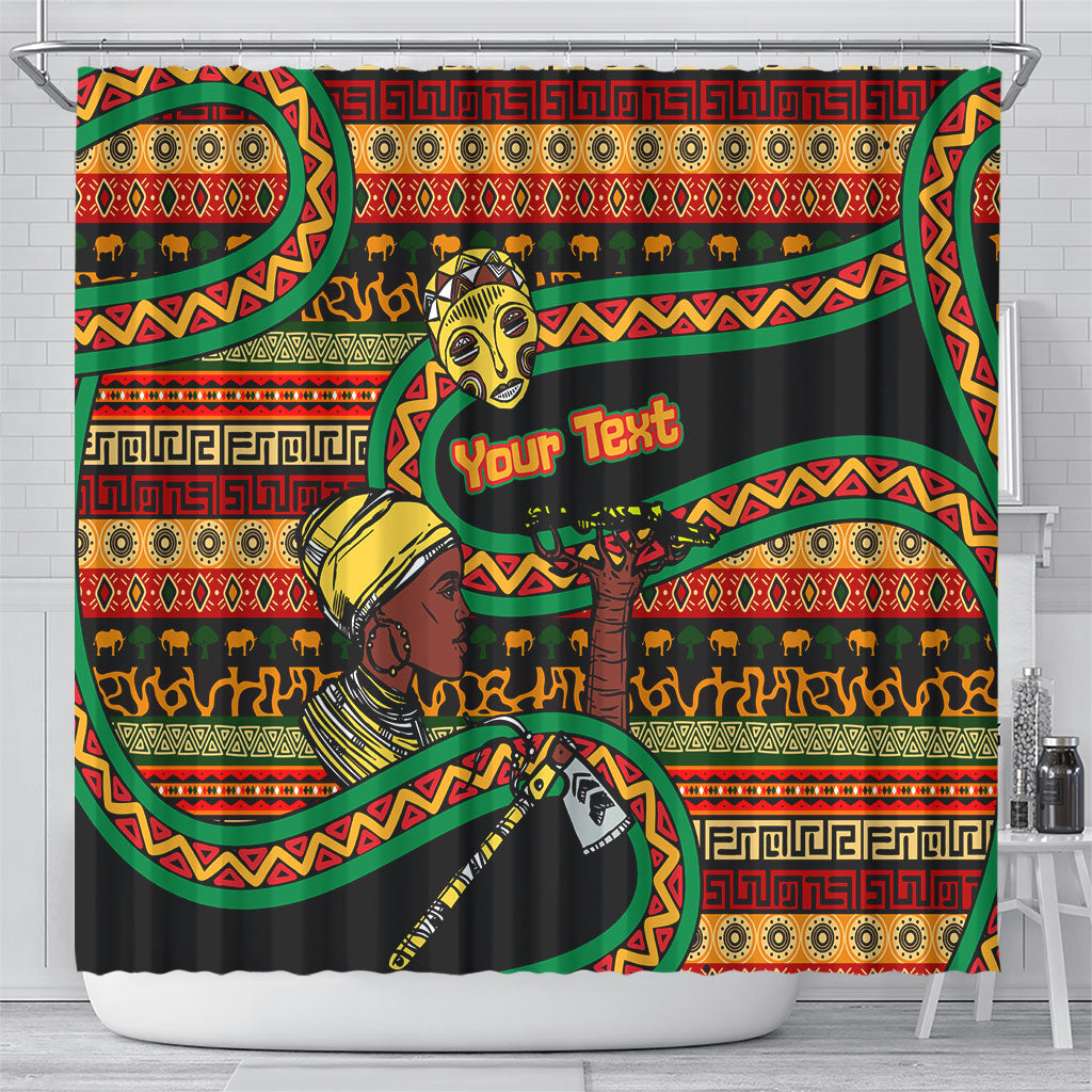 Personalized African 60th Birthday Shower Curtain Traditional Tribal Pattern Elephant Mask Art