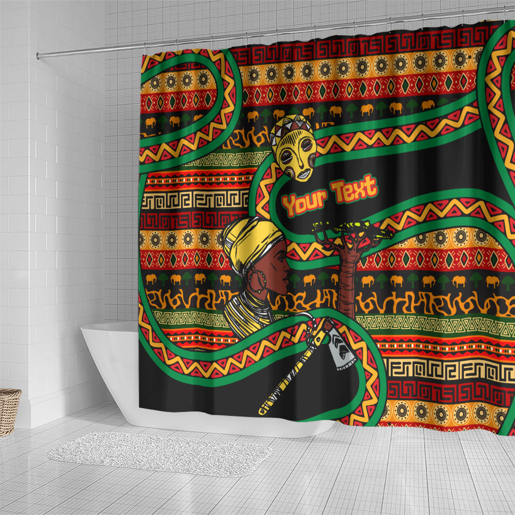 Personalized African 60th Birthday Shower Curtain Traditional Tribal Pattern Elephant Mask Art
