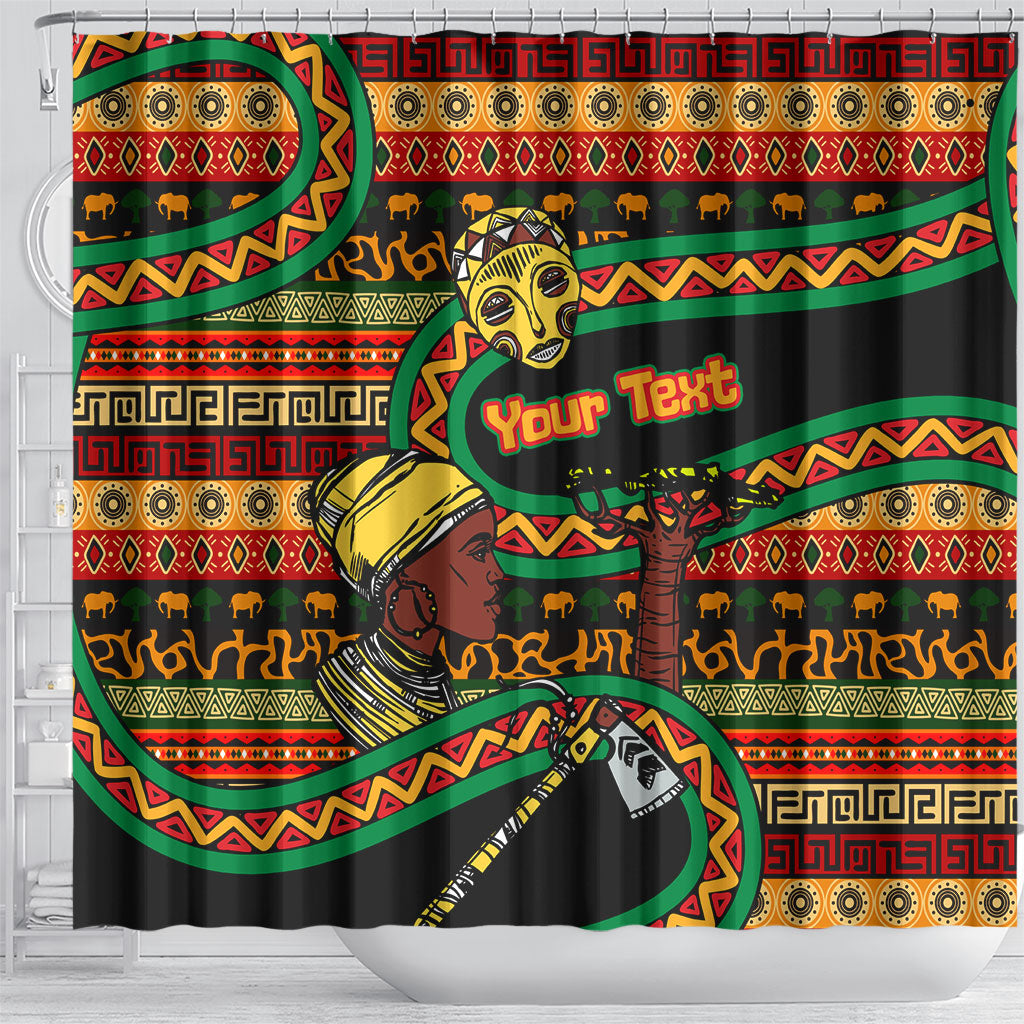 Personalized African 60th Birthday Shower Curtain Traditional Tribal Pattern Elephant Mask Art