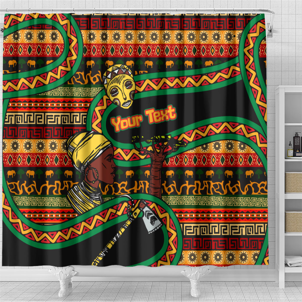 Personalized African 60th Birthday Shower Curtain Traditional Tribal Pattern Elephant Mask Art