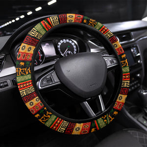 African 60th Birthday Steering Wheel Cover Traditional Tribal Pattern Elephant Mask Art