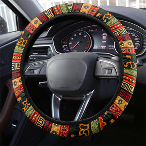 African 60th Birthday Steering Wheel Cover Traditional Tribal Pattern Elephant Mask Art