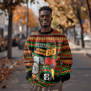 Personalized African 60th Birthday Sweatshirt Traditional Tribal Pattern Elephant Mask Art