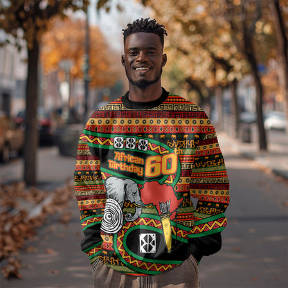 Personalized African 60th Birthday Sweatshirt Traditional Tribal Pattern Elephant Mask Art