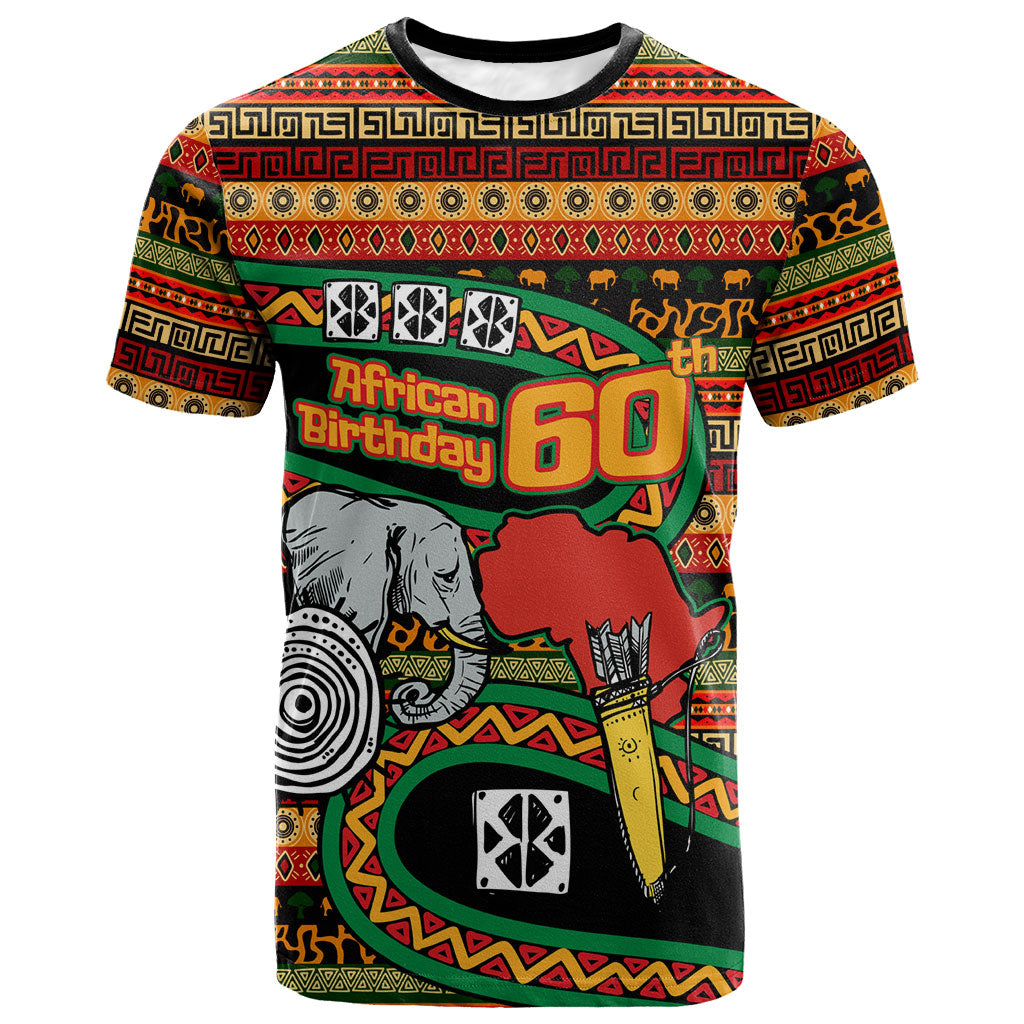 Personalized African 60th Birthday T shirt Traditional Tribal Pattern Elephant Mask Art