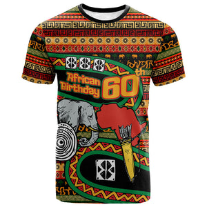 Personalized African 60th Birthday T shirt Traditional Tribal Pattern Elephant Mask Art