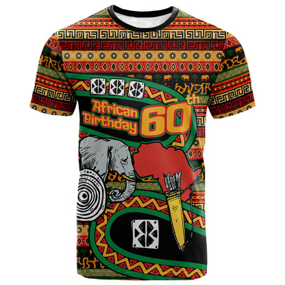 Personalized African 60th Birthday T shirt Traditional Tribal Pattern Elephant Mask Art