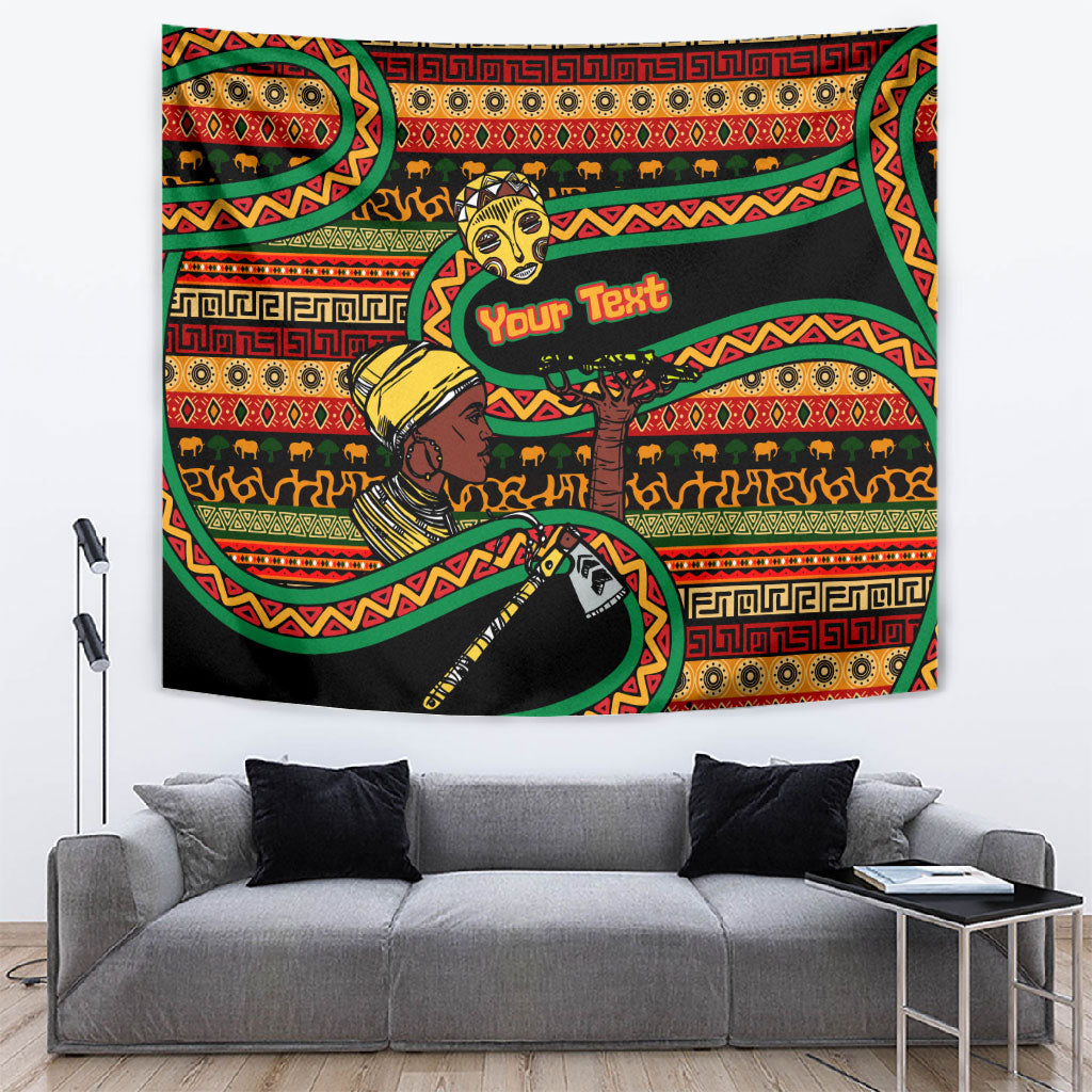 Personalized African 60th Birthday Tapestry Traditional Tribal Pattern Elephant Mask Art