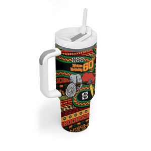 Personalized African 60th Birthday Tumbler With Handle Traditional Tribal Pattern Elephant Mask Art