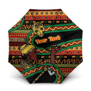 Personalized African 60th Birthday Umbrella Traditional Tribal Pattern Elephant Mask Art