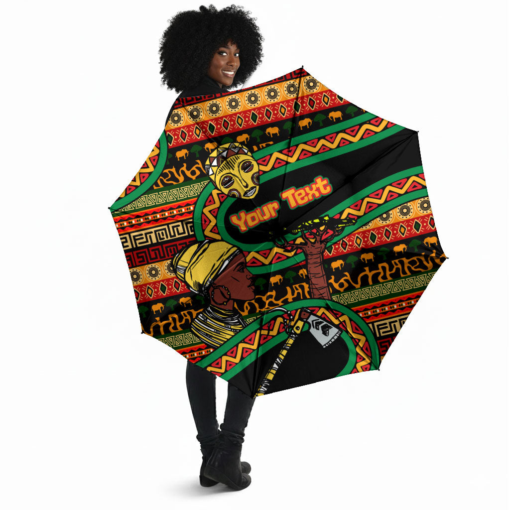 Personalized African 60th Birthday Umbrella Traditional Tribal Pattern Elephant Mask Art