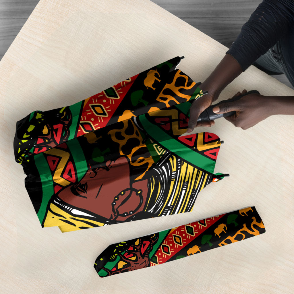 Personalized African 60th Birthday Umbrella Traditional Tribal Pattern Elephant Mask Art